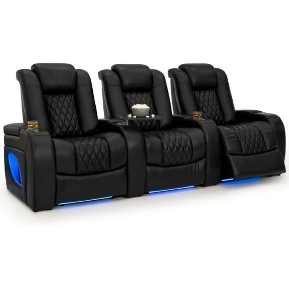 Seatcraft Virtuoso LT Zero-Gravity HeatZero Italian Leather Home Theater Seating, Heat & Massage, Power Headrest, Power Recline, Row of 3, Black