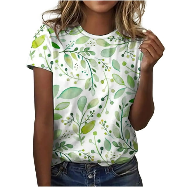 Awdenio T-Shirts pour Femmes Été Casual Tops Printe Casual Loose Fit Tee shirts Chemisier Imprimé Col Rond