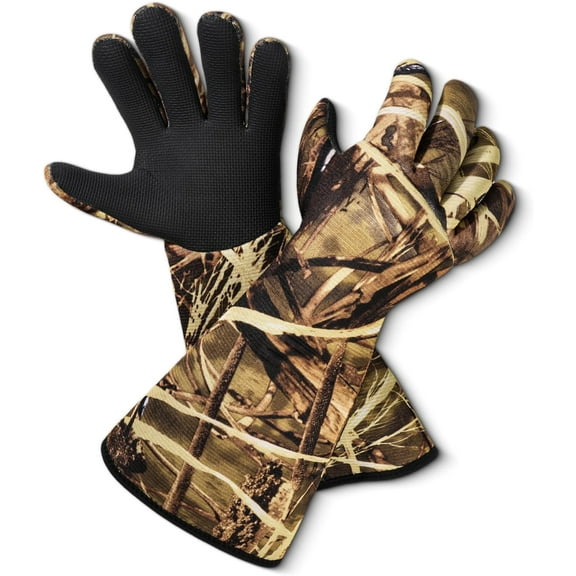 Neoprene Duck Decoy Gloves, Insulated Blind Gauntlet with Grid Grip, Long Oversized Sleeves for Cold Waterfowl & Late Season Use