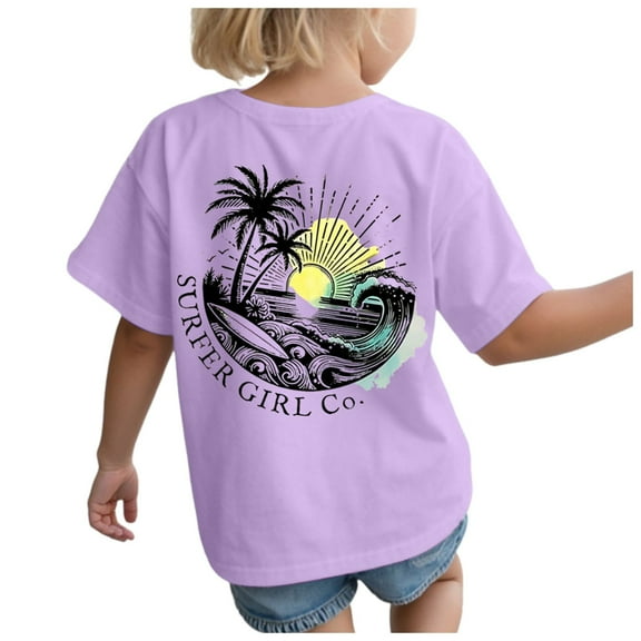 Gubotare Girl Shirts Girls' Shirts Short Sleeve Shirts Girls' T Shirts Soft Basic Tees Kids' T Shirts Summer Top T Shirt (Light Purple,Size 5-6 Years)