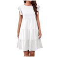 thumbnail image 2 of Women ‘s Summer Ruffle Sleeve  Neck Mini Dress Solid Color Casual Loose Flowy Swing A Line Pleated Beach Sundress, 2 of 7