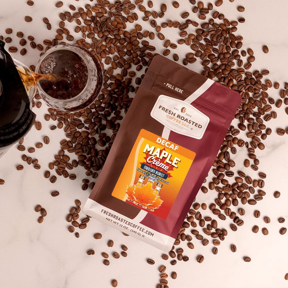 Fresh Roasted Coffee, Decaf Maple Crme Flavored Coffee, Medium Roast, Whole Bean, 80 oz 5 lbs