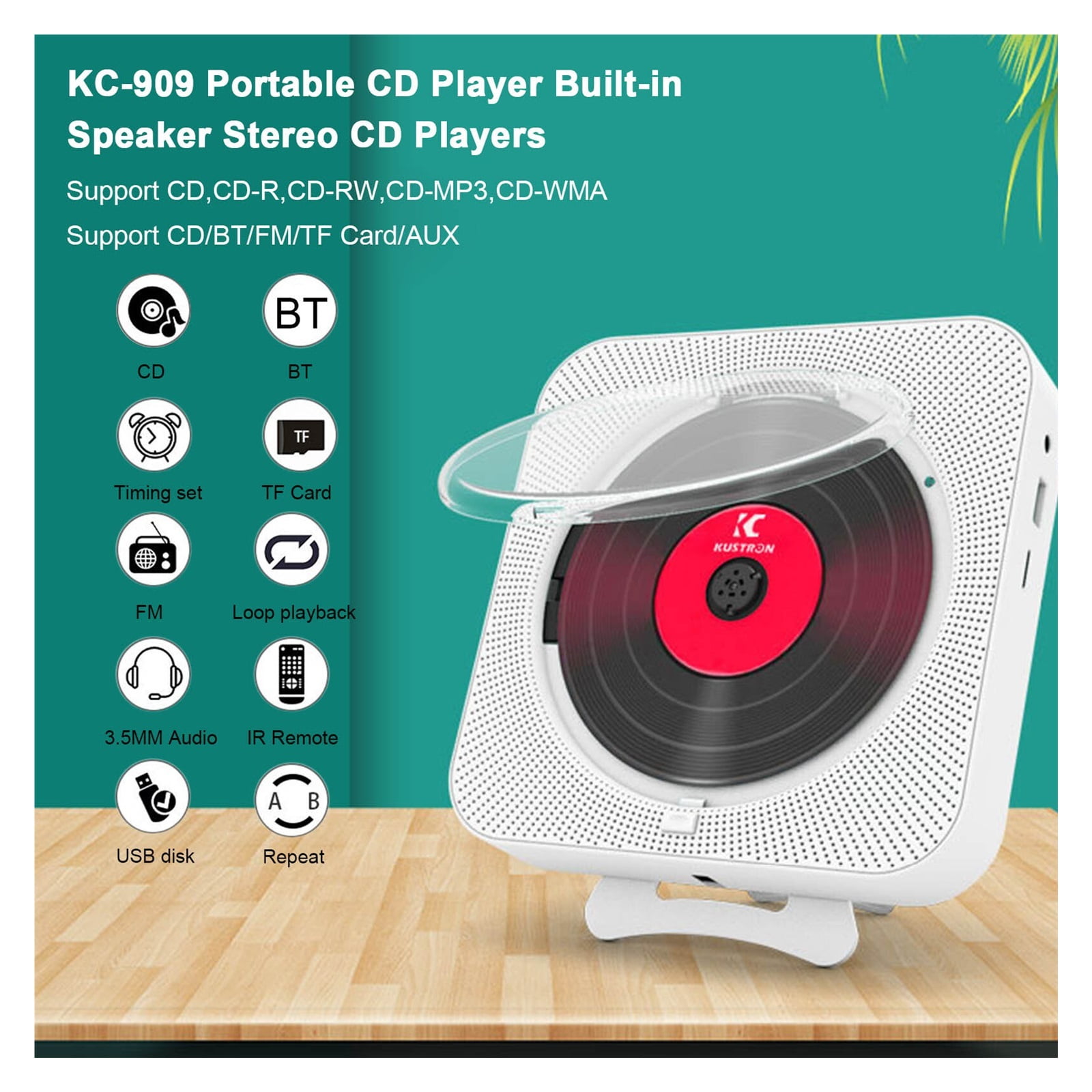 Portable CD Player Speaker Stereo CD Players LED Screen Wall Mountable CD Music Player With IR Remote Control FM Radio ,Perfect Gift
