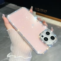 for iPhone 13 Case for Women, Glitter Back & Diamond Frame, Slim TPU Shockproof Cover Stylish Sparkly for Girls, Luxury Shockproof Drop Protection Anti-Scratch Phone Case, Light Pink