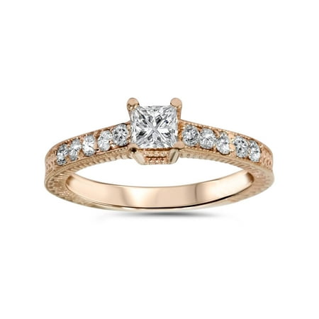 Rose Gold Princess Diamond - 1/2ct Vintage Princess Cut Diamond Engagement Ring 14K Rose Gold