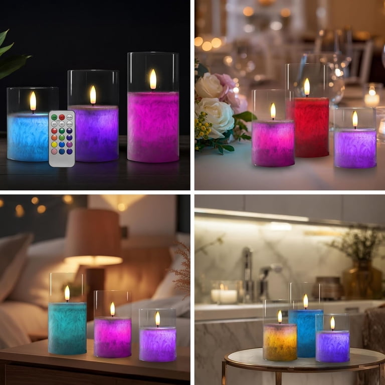 Lite Trends Flameless Candle Set – 3 RGB LED Candles with Remote