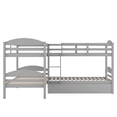 thumbnail image 5 of Twin Size L-Shaped Bunk bed  Frame with Trundle, Solid Wood Quad Bunk bed  Frame with Safety Guardrails and Ladde for Bedroom, Apartment, Mattress not included, No Spring Box Needed, Gray, 5 of 9