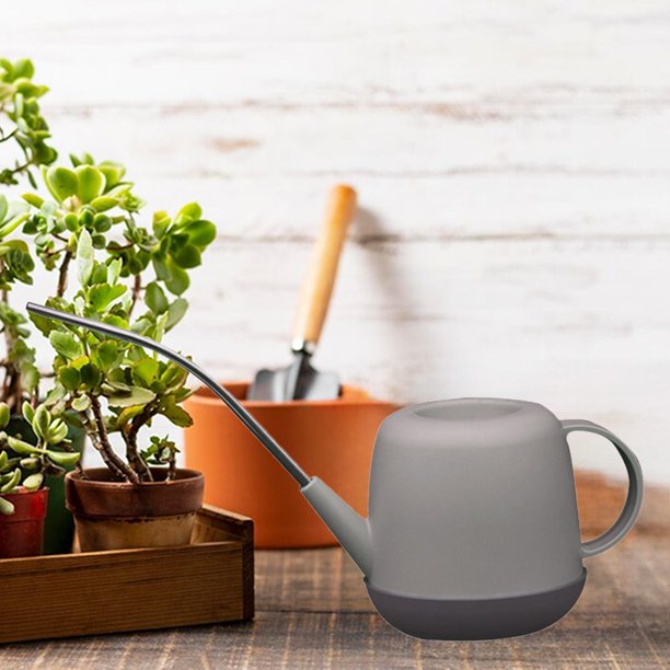 Regadera de 1000 ml, resistente, para interior y exterior, pequeña, decorativa, con boquilla larga, para jardín, oficina, plantas de interior, bonsái. Café