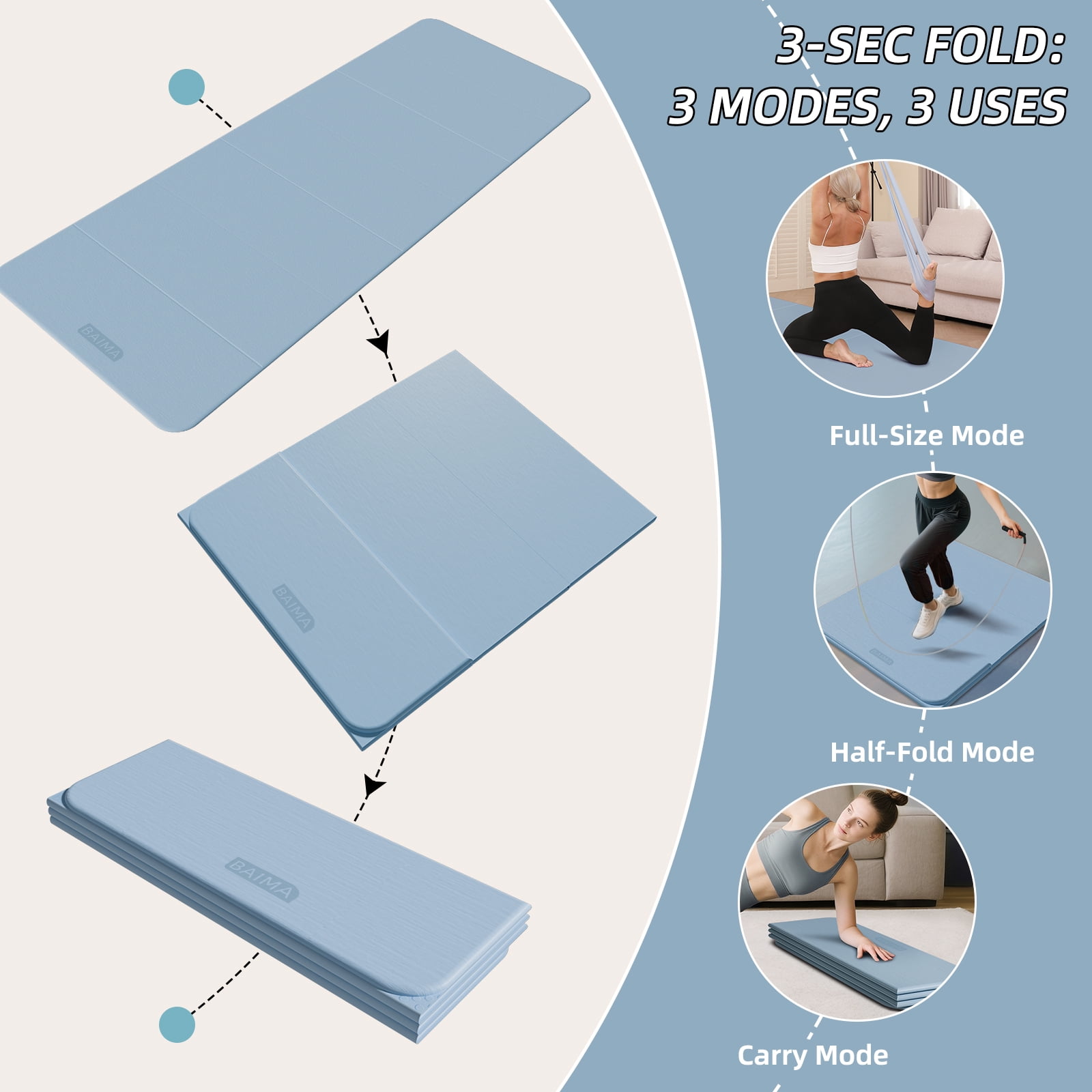 BAIMA Extra Wide Yoga Mat 31.5" x 75" length Large Non-Slip TPE Foldable,Exercise Matt for Yoga Pilates,Home Gym Flooring, Meditation(Blue Gray)