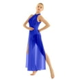 thumbnail image 7 of Linjinx Womens Sequins Lyrical Dance Maxi Dress Halter Sleeveless Leotard Side Split Skirt Ballet Blue S, 7 of 7
