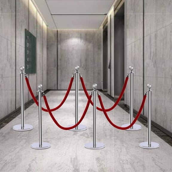 6Pcs Stanchion Posts with 4 Velvet Ropes Crowd Control Queue Pole Barrier