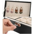 thumbnail image 5 of Caja de doble capa para joyería, pendientes, anillos, pulseras, collares, organizador de PU, almacenamiento (negro), 5 of 5
