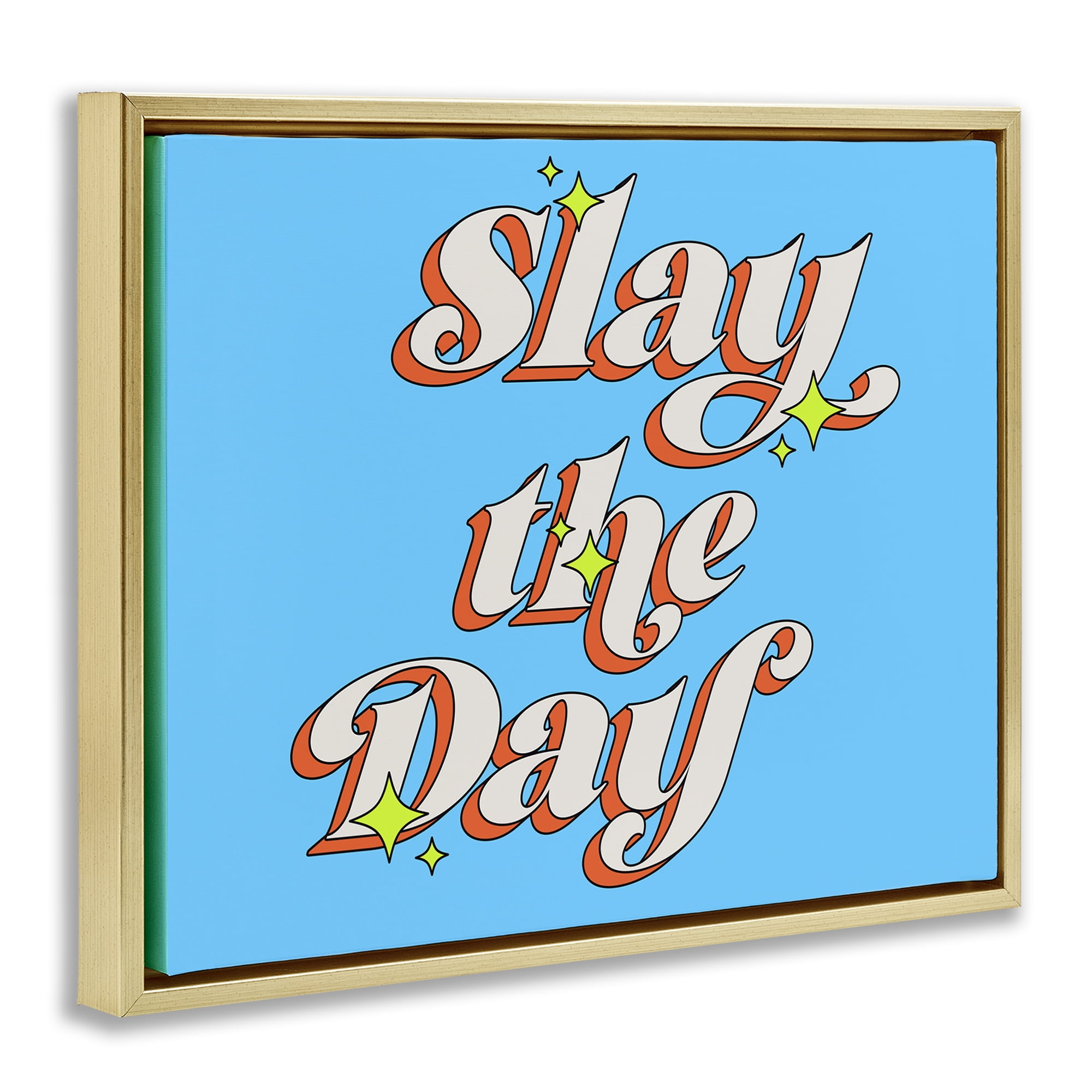 Stupell Industries Vintage Slay The Day Text & Numbers Painting Gold Floater Framed Canvas Art Print Wall Art, 31 x 25