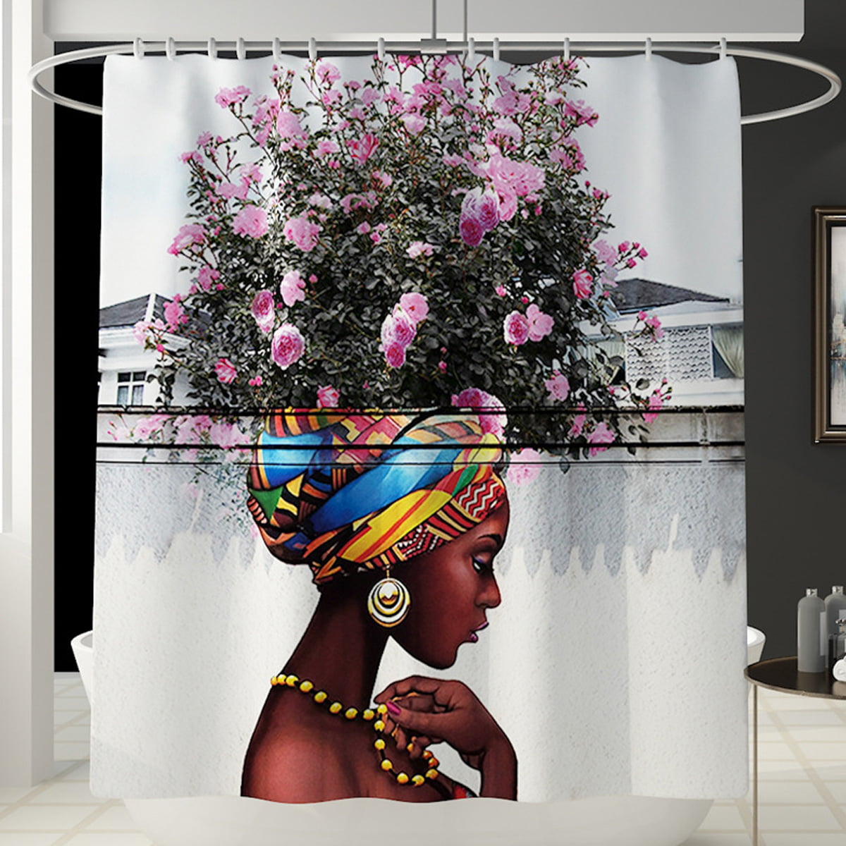 Afro African American Woman Shower Curtain Set with Hooks Bathroom Accessories 