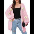 thumbnail image 3 of Suéteres Femeninos con Cuello en V, Larga, Estampado Floral, de Punto Abierto, Sin Botones, de Moda, para Exteriores. Rosa Talla Única, 3 of 8