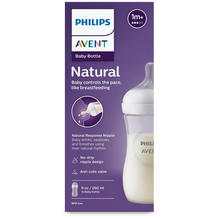 Philips Avent Natural Baby Bottle with Natural Response Nipple , Clear,  9oz, 1pk, SCY903/91 