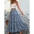 thumbnail image 5 of Women's Floral Boho Pleated Maxi Skirts Elastic High Waist Flowy Skirt for Beach Summer Blue M, 5 of 8