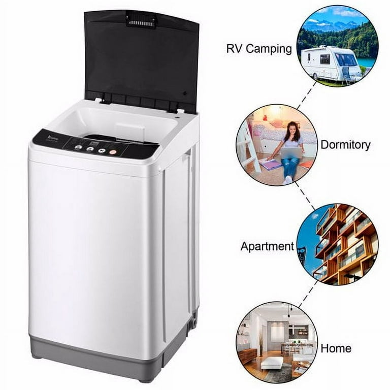 Full-Automatic Washing Machine Portable Compact Laundry Washer Spin ,10  programs 8 Water Level Selections with LED Display 10 Lbs Capacity, Gray 