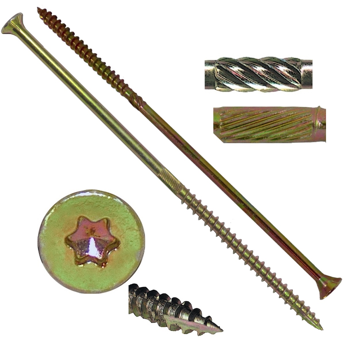 14 X 5" Extra Long Gold Star Wood Screw Torx/Star Drive Head (1 Pound