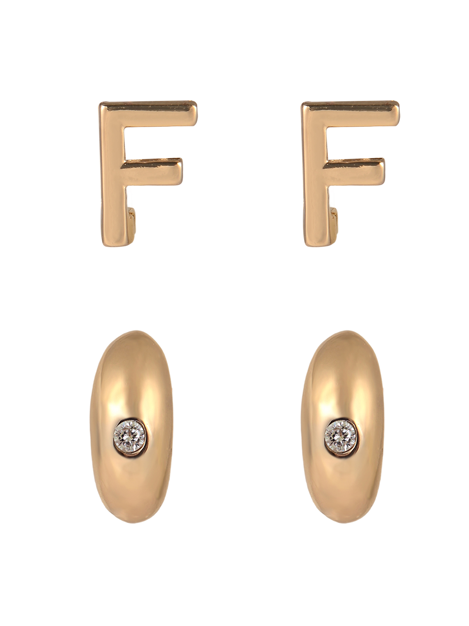 Time and Tru Goldtone 3-On Crystal Stud, Hoop, Initial "F" Earring Set