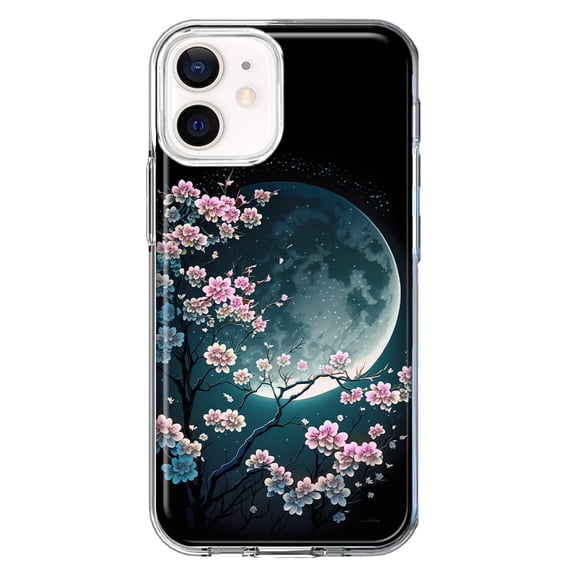 MUNDAZE Apple iPhone 11 Shockproof Clear Hybrid Protective Phone Case Kawaii Manga Pink Cherry Blossom Full Moon Cover