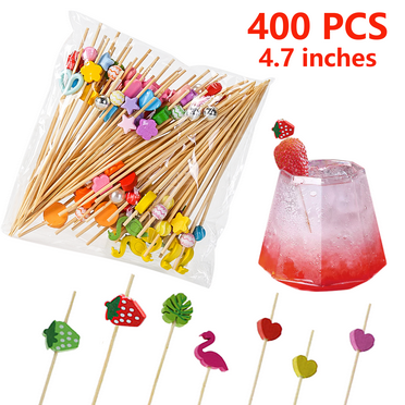 400 Counts Cocktail Picks,4.7 inch Cocktail Toothpicks,Bamboo Appetizer Skewers for Drinks,Desserts,Charcuterie,Wedding Party