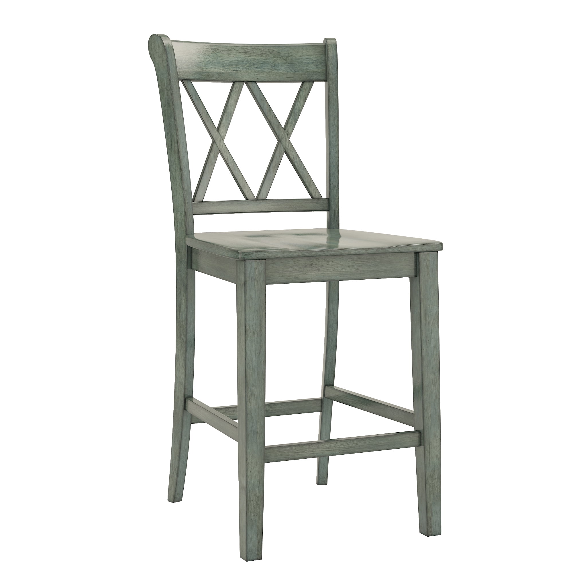 Weston Home Farmhouse Vintage Double X Solid Wood Counter Height Chair, Set of 2, Antique Sage