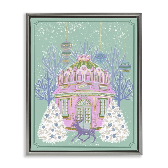 Stupell Industries Art Deco Vintage Pastel Holiday Reindeer Gray Floating Frame Canvas Art, 17 x 21, by Melissa Wang