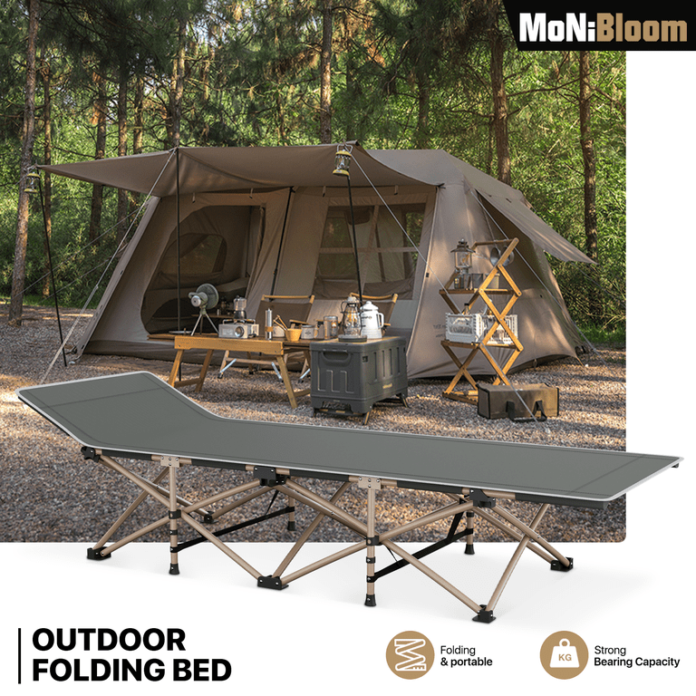 MoNiBloom Folding Camping Cot For Adults - 360 Lb Capacity Portable Grey Outdoor Sleeping Cot