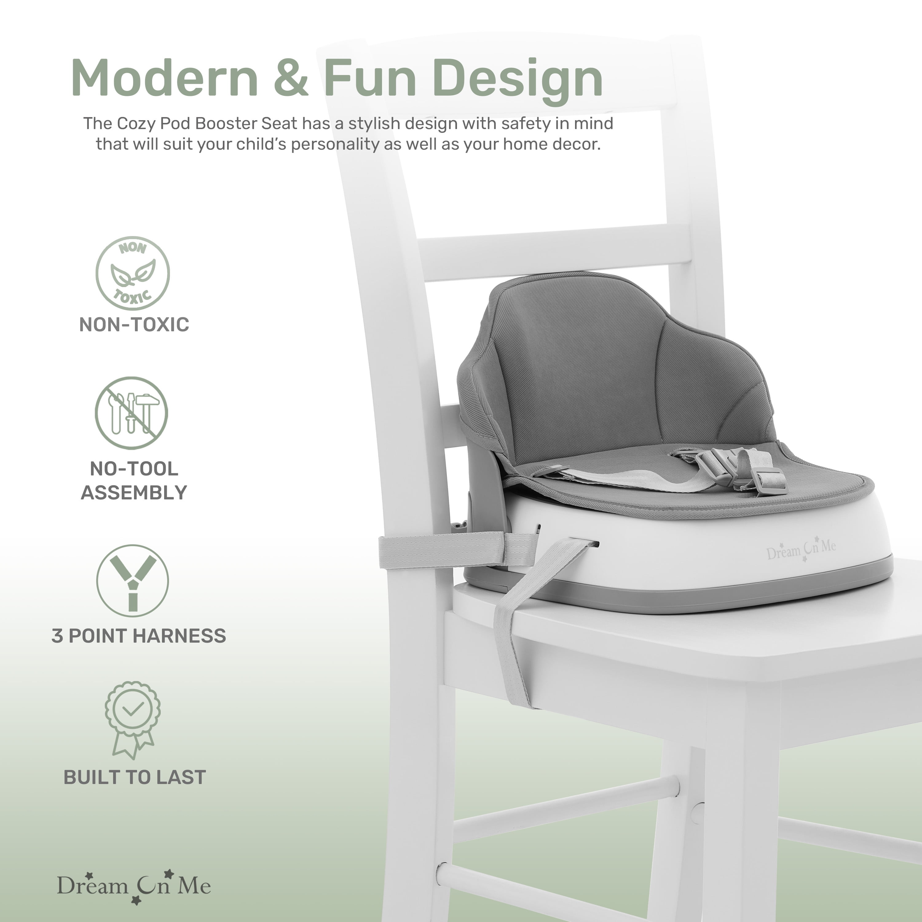 Dream On Me Cozy Pod Booster Seat with Removable Cover, Grey