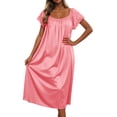thumbnail image 2 of TrendOFT Nightgowns for Women Long Sleeveless Ruffle Night Gown Victorian Sleep Dress Satin Soft Night Dress Ladies Sleepwear Watermelon Red One Size, 2 of 5