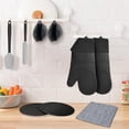 thumbnail image 3 of 8Pcs Oven Mitts and Pot Holders, Silicone Oven Mitts and Hot Pads Sets with Mini Oven Gloves and Dish towels, Oven Gloves Soft Cotton Lining, Waterproof, BPA-Free, Black, 3 of 7