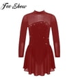 thumbnail image 2 of Kids Girls Figure Skating Dress Ice Ballet Dancewear Rhinestones Sheer Mesh Long Sleeve Leotard Dresses for Dance Training10 Gong Bohan LED, 2 of 2
