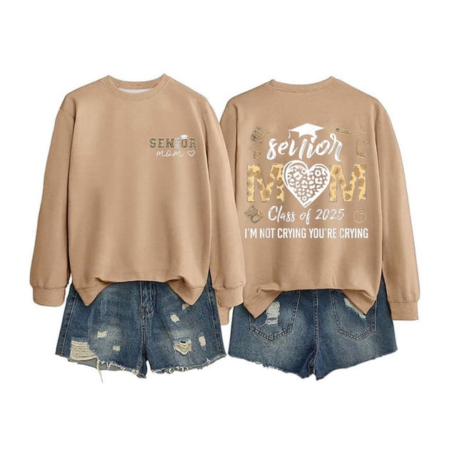 VBARHMQRT Christmas Sweatshirt Ladies Senior Mom 2025 Shirt 2025 Graduating Class Sweatshirt T Shirt Print Long Sleeve Shirt