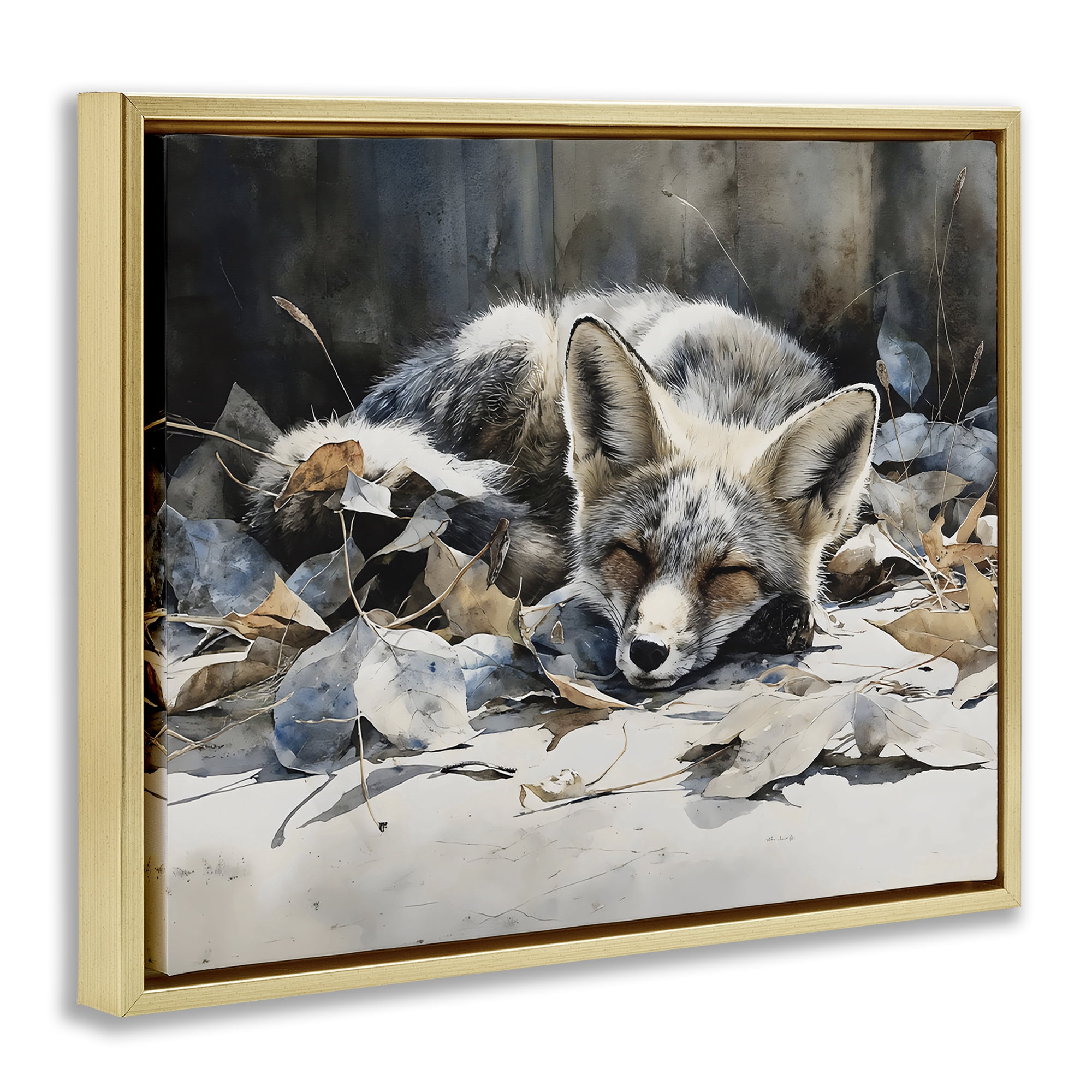 Stupell Industries Blue Fox Resting Among Leaves Gold Framed Floater Canvas Wall Art, design by Franklyn Gregory