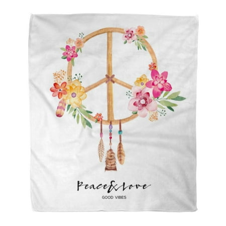 60s 70s Flower LADDKE Flannel Throw Blanket Love Colorful Peace Flower Symbol Watercolor 1970S 60S 70S Soft for Bed Sofa and Couch 50x60 Inches ()