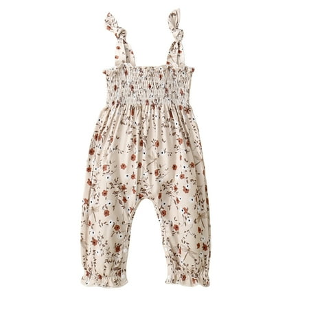 

Qtinghua Infant Baby Girls Romper Jumpsuit Tie-Up Straps Sleeveless Halter Floral Print Overalls Summer Clothes Khaki 6-12 Months