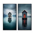 thumbnail image 2 of Designart "Teal Lake Tranquility Wooden Lakehouse" Lakehouse Framed Wall Art Set Of 2 - Lake House Blue Framed Canvas Set For Living Room Decor, 2 of 6