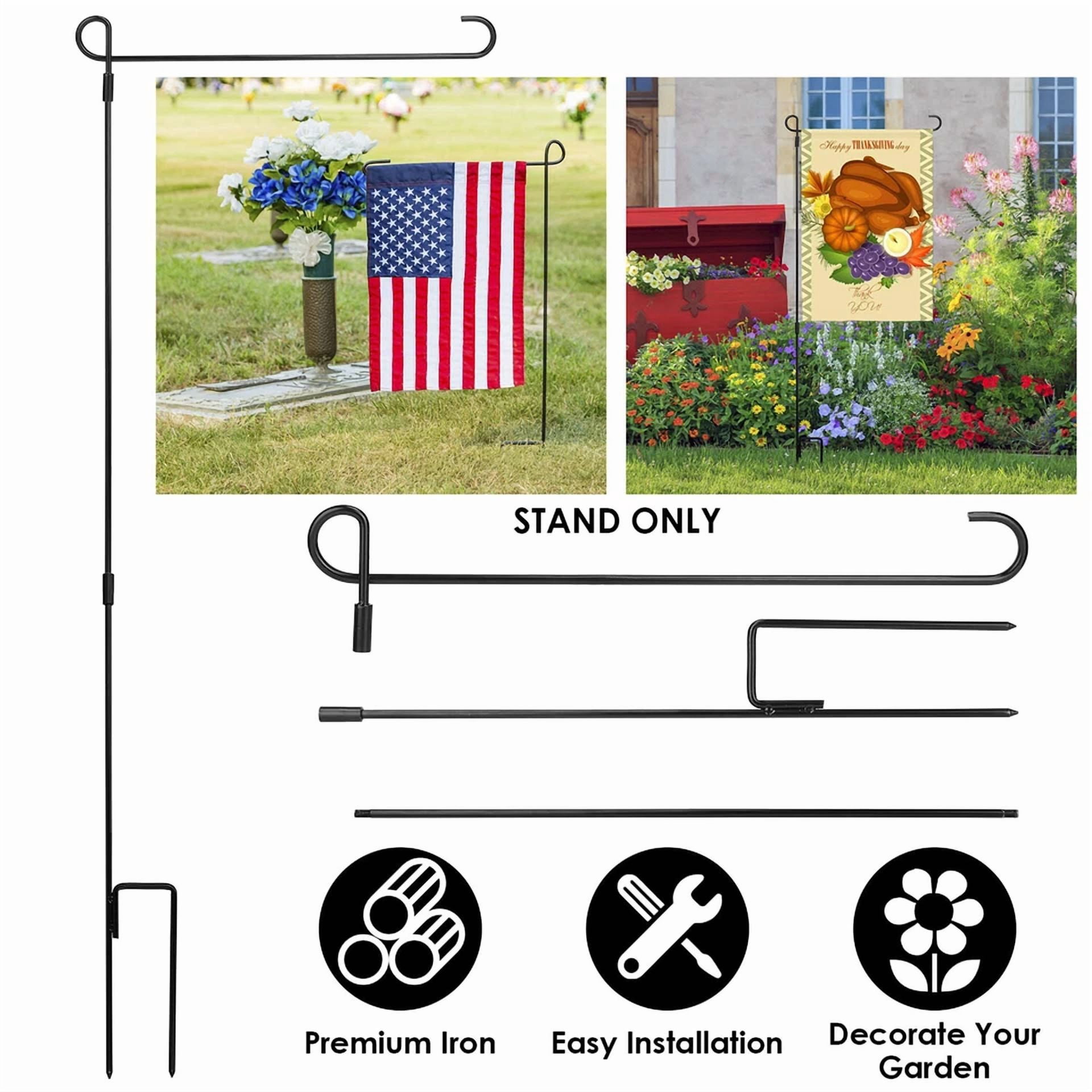 KNACK - Garden Flag Stand, Flag Pole Holder W/ Shepherd Hook For Yard Decoration