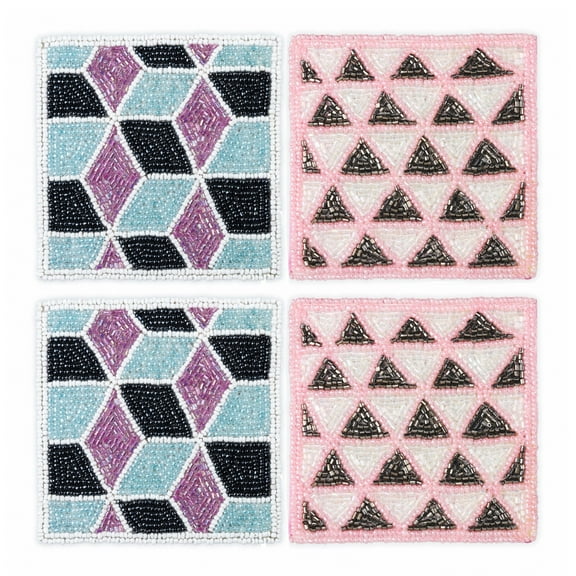 YIFEI Set of 4pcs Beaded Drink Coaster 4" Round Bar Coasters for Dining Table Wedding Decoration Party Decor