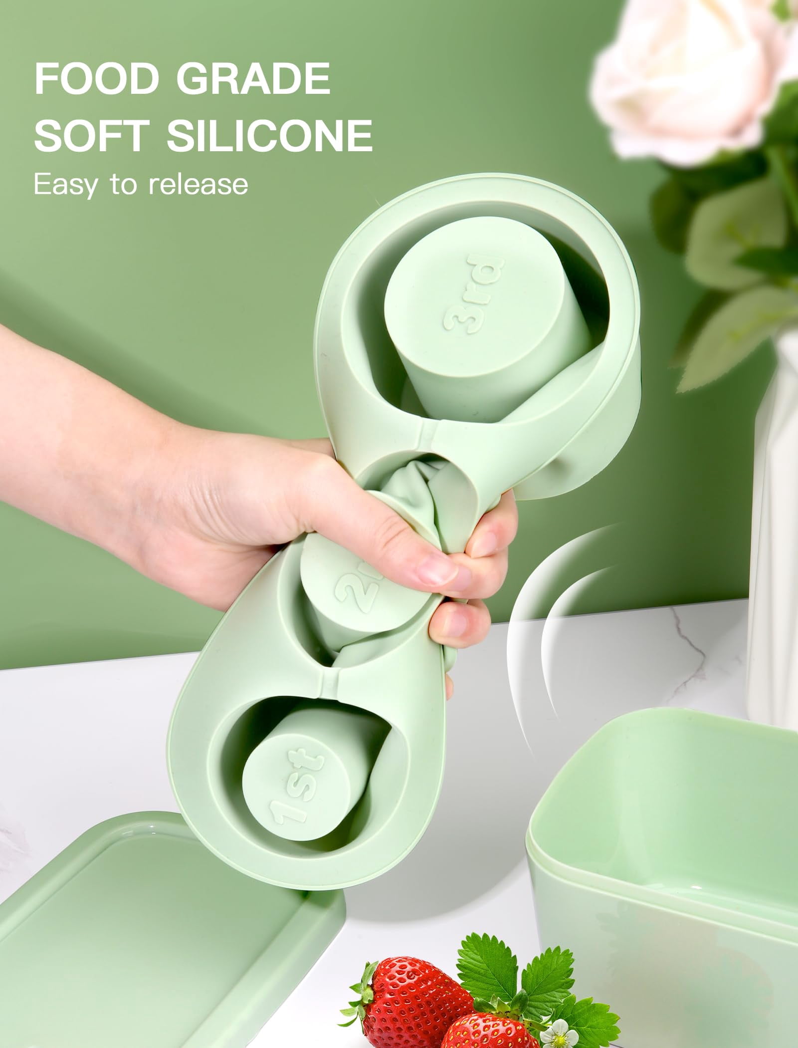 Ice Cube Tray For Tumbler Cup 30oz-40oz  3 Silicone Cylinder Mold With Lid And Bin Freezer Easy Fill Release Maker Cocktail (green 40oz-type1)