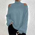 thumbnail image 4 of IROINNID Women Winter Autumn Sweater Cold Shoulder Solid Turtleneck Loose Fit Sweater Casual Knitted Tops,Mint Green, 4 of 7