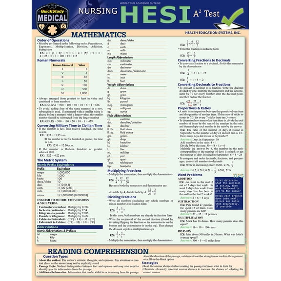 Pre-Owned Nursing Hesi A2: A Quickstudy Laminated Reference & Study Guide (Misc.) 1423236521 9781423236528