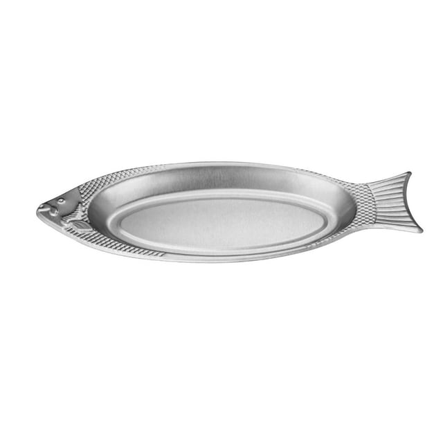 Plato de acero inoxidable, plato de cocina de metal, plato ovalado para servir, plato redondo para ensalada. 35cm