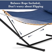SUNCREAT Polyester Outdoor Hammock with Curved Spreader Bar & Stand, 450 lbs Capacity,Dark Blue