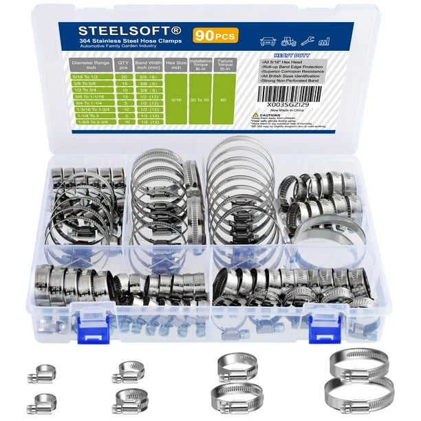 Kit surtido de abrazaderas para manguera Steelsoft Heavy Duty, 90 piezas