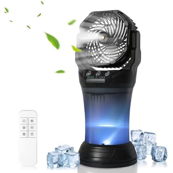 30000mAh Portable Misting Fan, Rechargeable Camping Fans with 2L Water Tank, LED Light, Remote Control, 120° Oscillating Personal Fans for Camping, Outside, Barbecue$$Garden & Patio