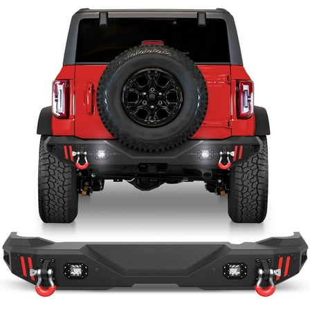 POFENZE Rear Bumper for Ford Bronco 2021 2022 2023 2024 2025 with Step Plate, Lights and D-rings