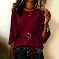 thumbnail image 2 of Edvintorg Tops for Women Trendy Flutter Sleeve Crew Neck Loose Casual Business Tunic Shirts with Belt Womens Clothing Wine XXL, 2 of 5