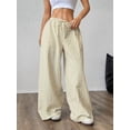 thumbnail image 6 of Women Drawstring Striped Pants Loose Wide Leg Trousers Casual Low Waist Pants Comfy Lounge Pants with Pockets Yellow L, 6 of 9